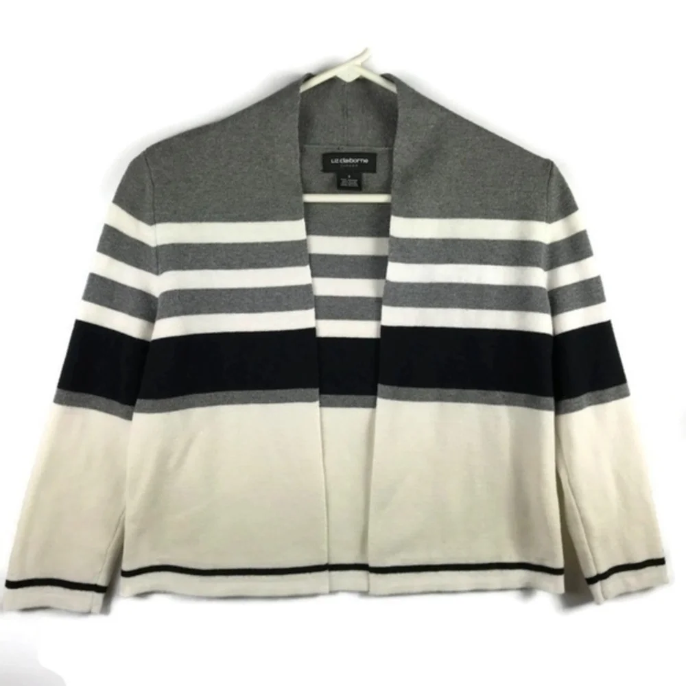 Liz Claiborne Career Stripped Open Front Sweater Cardigan